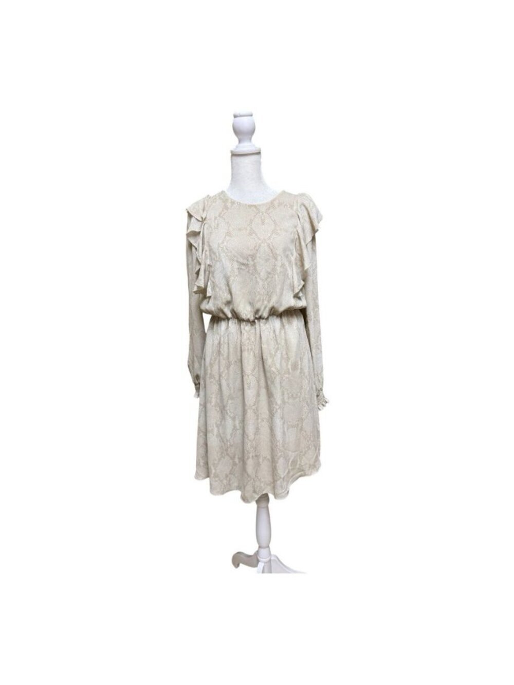 Banana Republic Snake Print Ruffle Dress Women’s Small Long Sleeve Beige